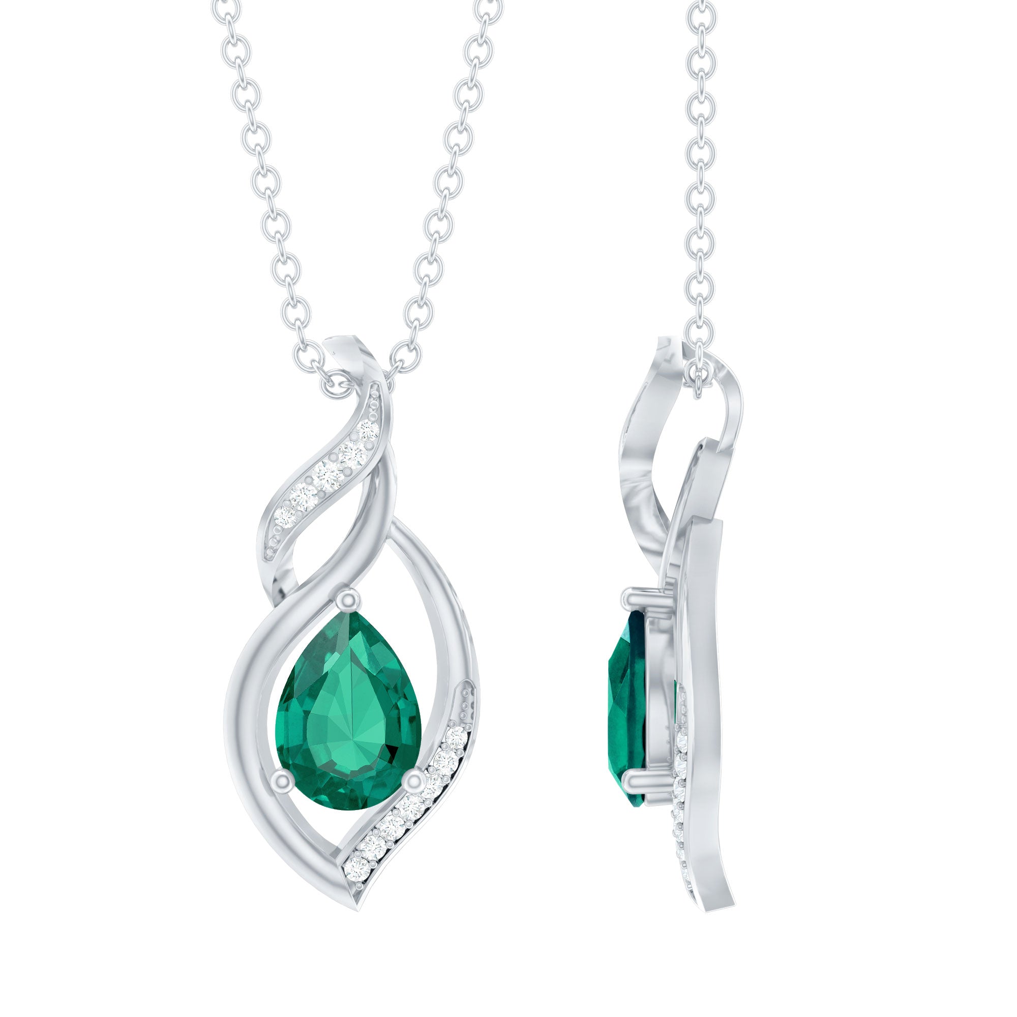 Nature Inspired Lab Emerald Designer Necklace with Silver Chain