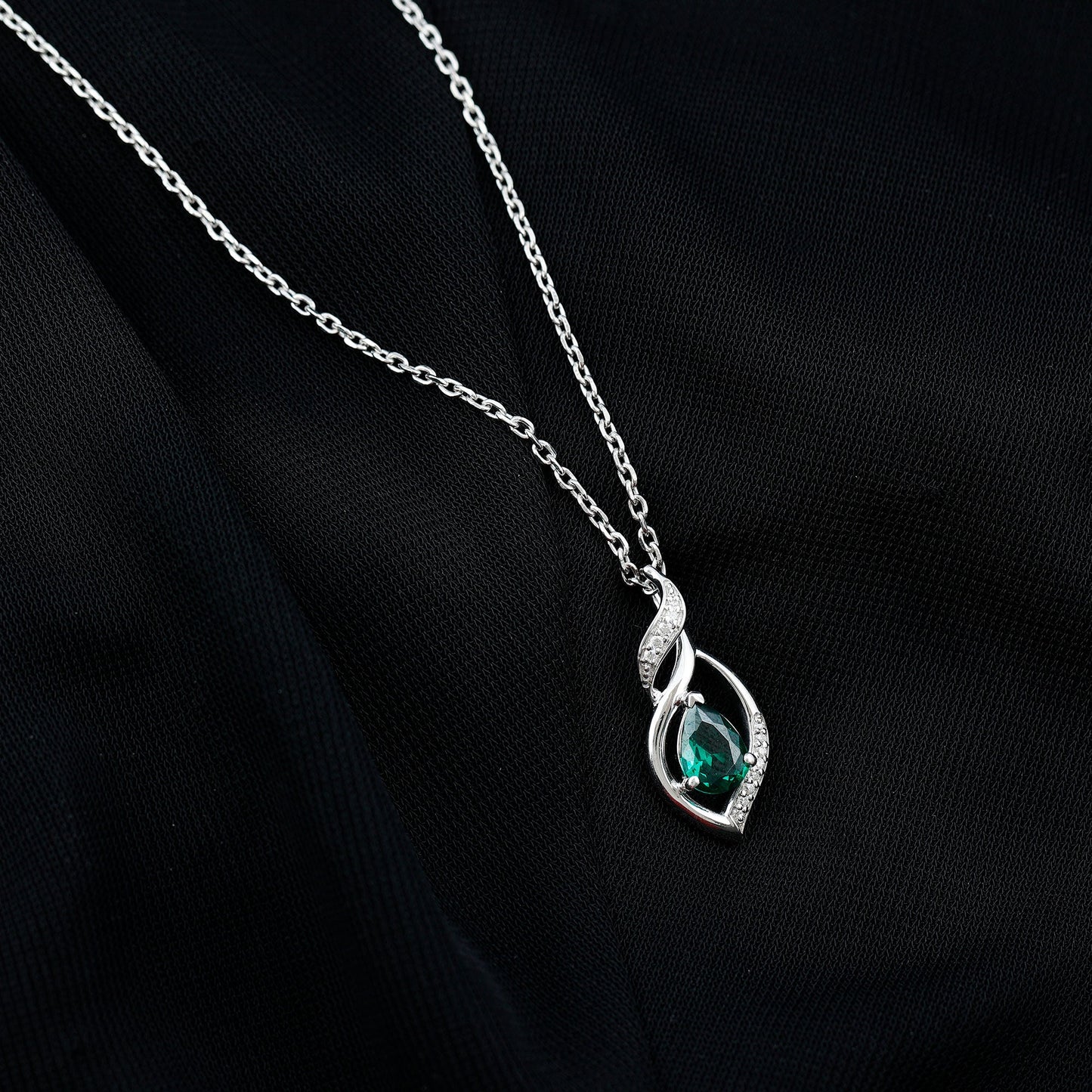 Nature Inspired Lab Emerald Designer Necklace with Silver Chain