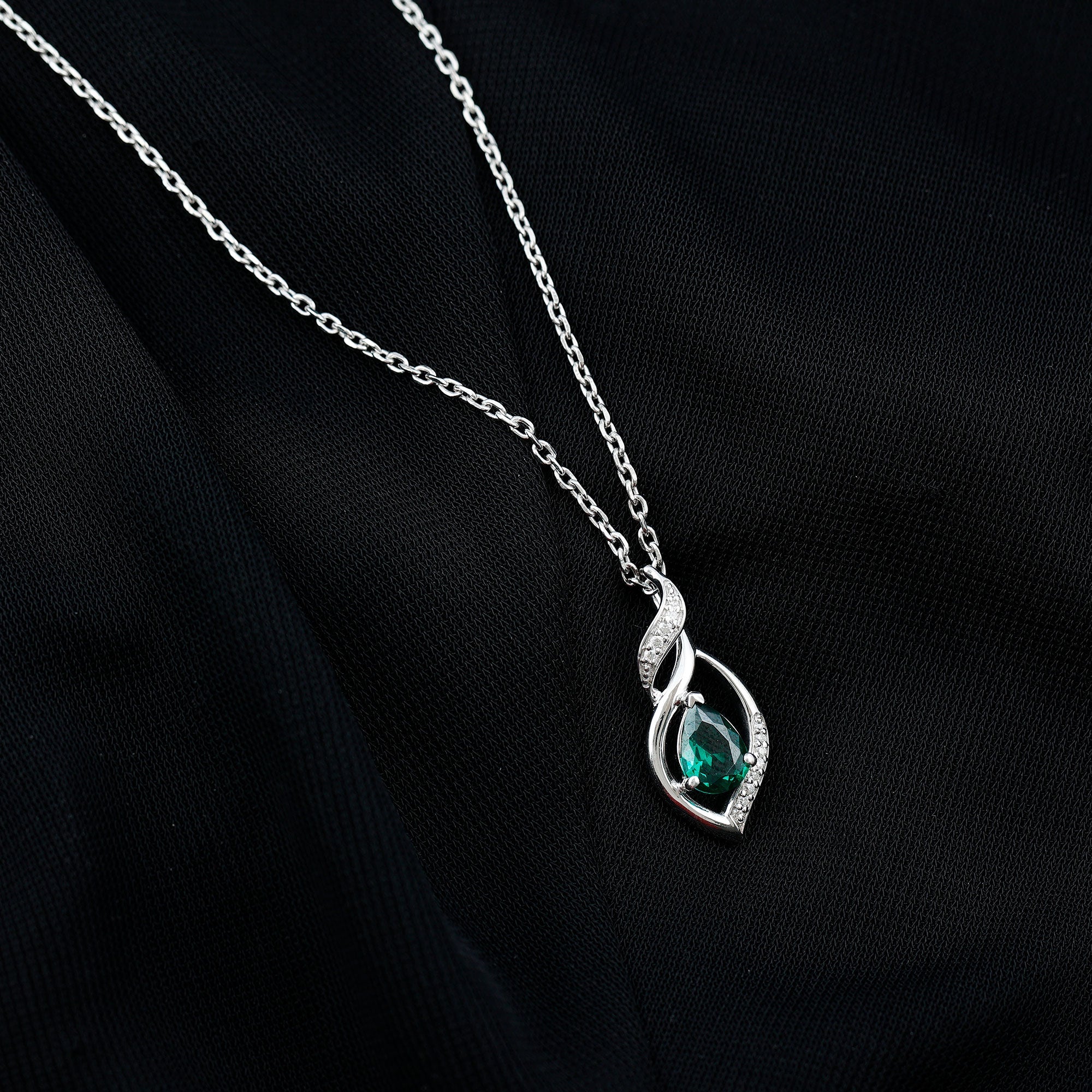 Nature Inspired Lab Emerald Designer Necklace with Silver Chain