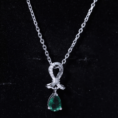 5X7 mm Pear Created Emerald Designer Pendant with Silver Chain