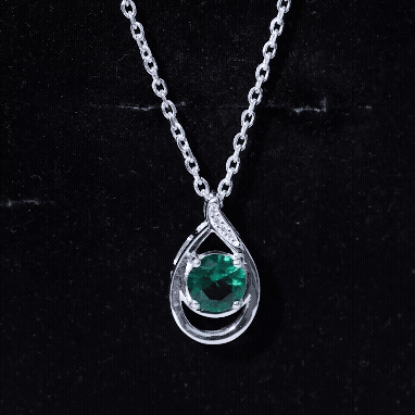 Lab Created 6MM Emerald Solitaire Teardrop Necklace