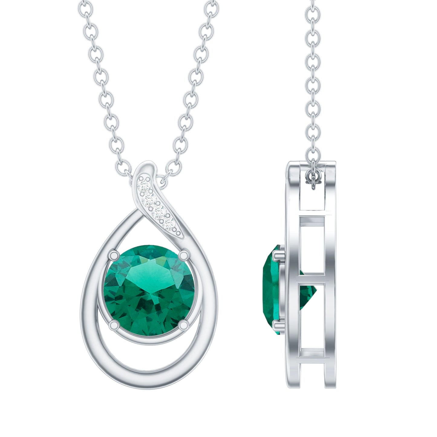 Lab Created 6MM Emerald Solitaire Teardrop Necklace