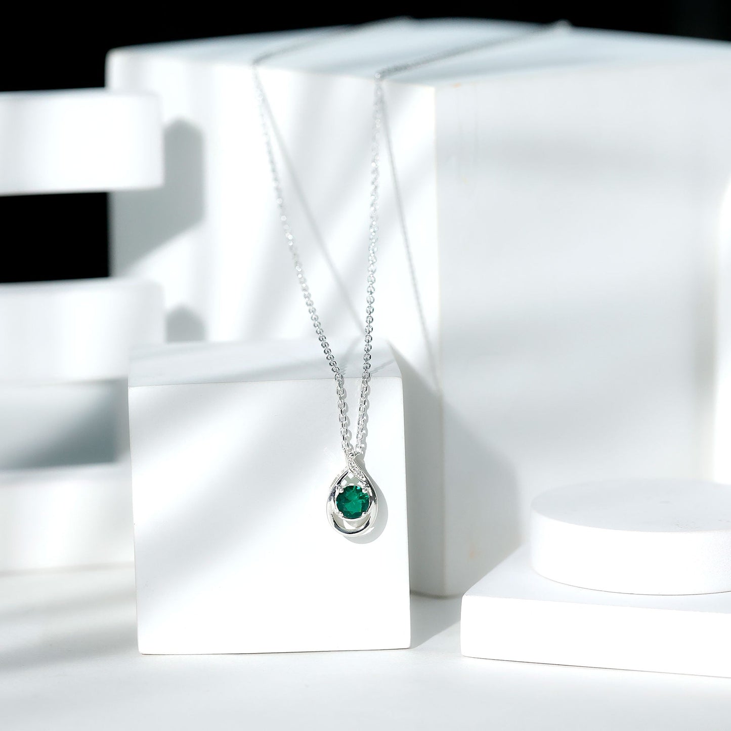 Lab Created 6MM Emerald Solitaire Teardrop Necklace