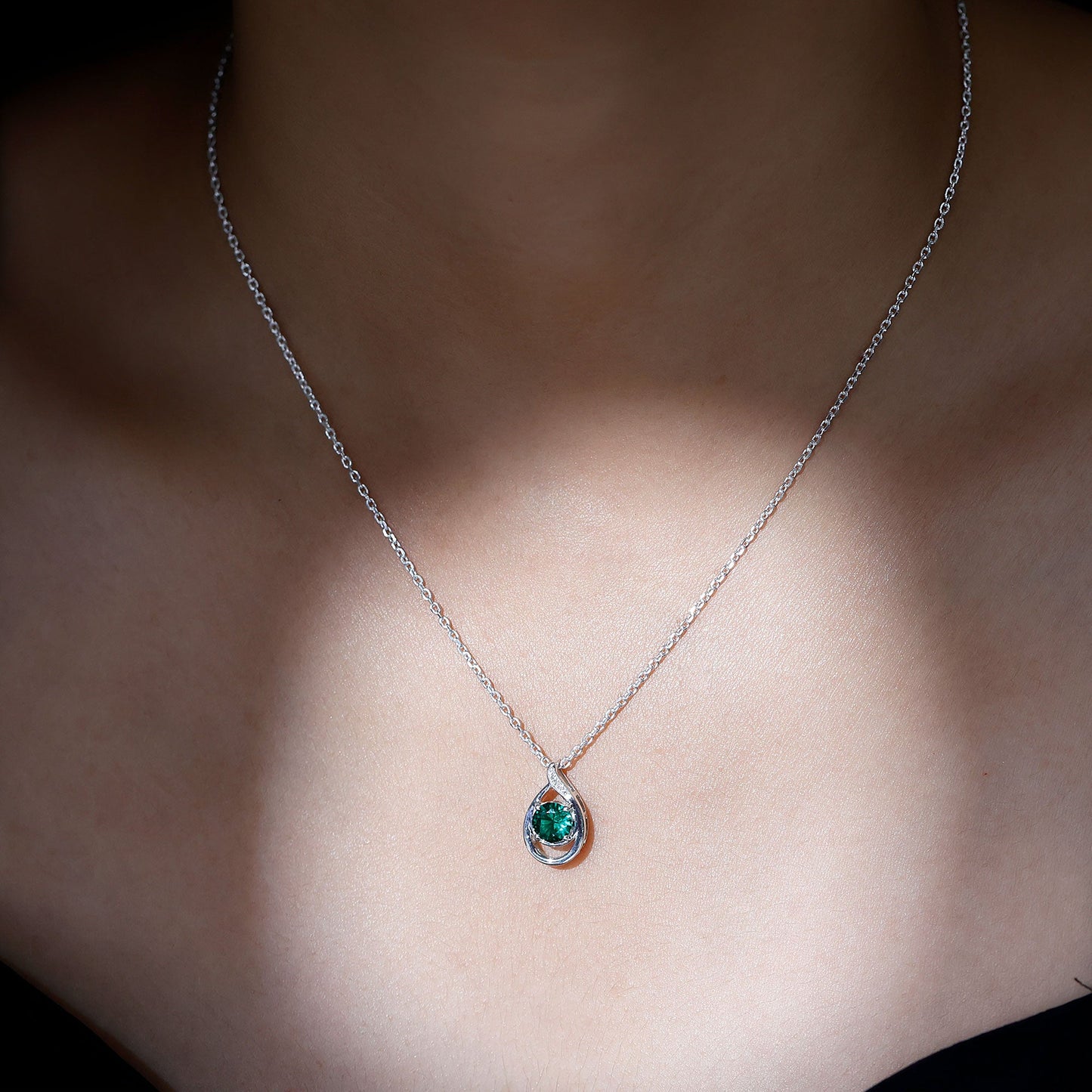 Lab Created 6MM Emerald Solitaire Teardrop Necklace