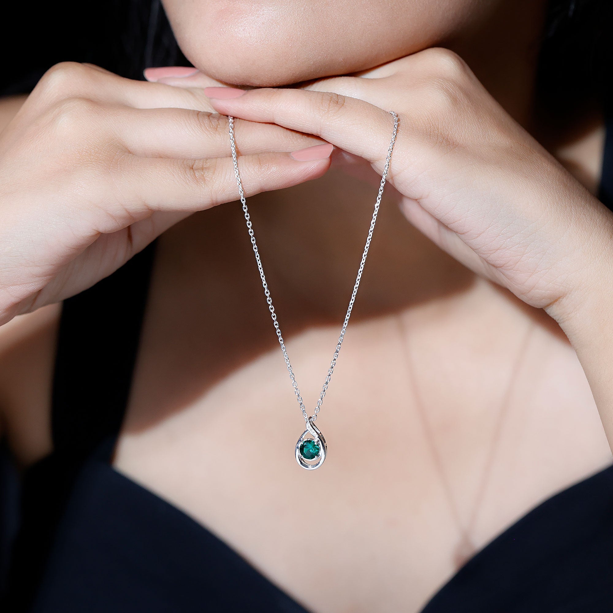 Lab Created 6MM Emerald Solitaire Teardrop Necklace