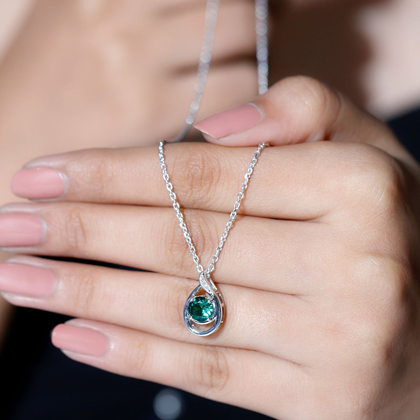 Lab Created 6MM Emerald Solitaire Teardrop Necklace