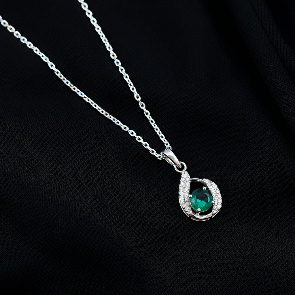 Lab Grown Emerald Drop Necklace with Silver Chain