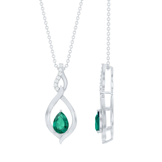 Lab Created Emerald and Moissanite Infinity Drop Necklace