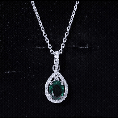 AAAA Quality Lab Grown Emerald Drop Necklace with Moissanite