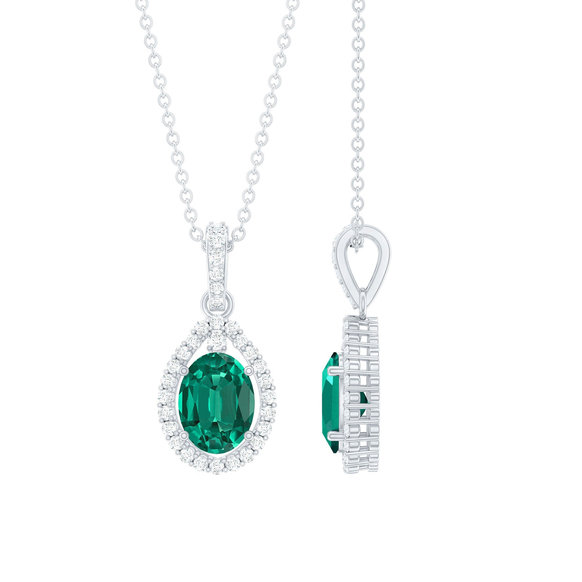 AAAA Quality Lab Grown Emerald Drop Necklace with Moissanite