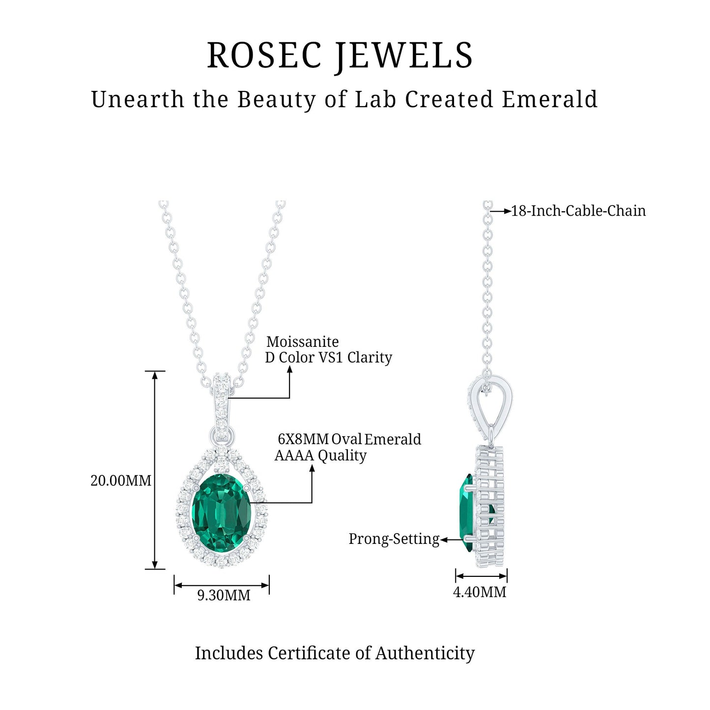 AAAA Quality Lab Grown Emerald Drop Necklace with Moissanite