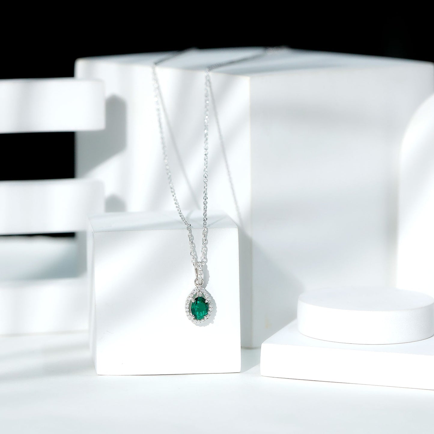AAAA Quality Lab Grown Emerald Drop Necklace with Moissanite