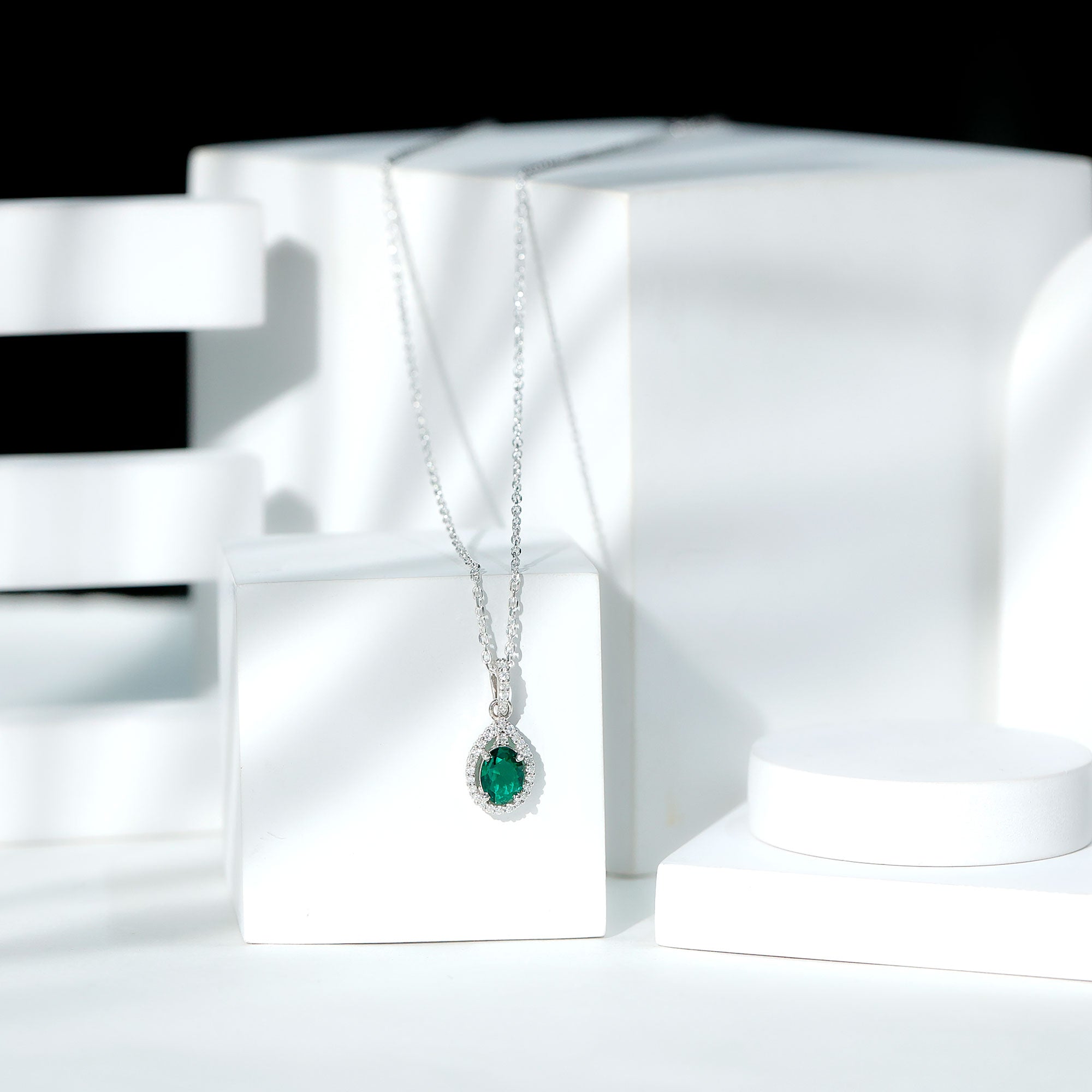 AAAA Quality Lab Grown Emerald Drop Necklace with Moissanite