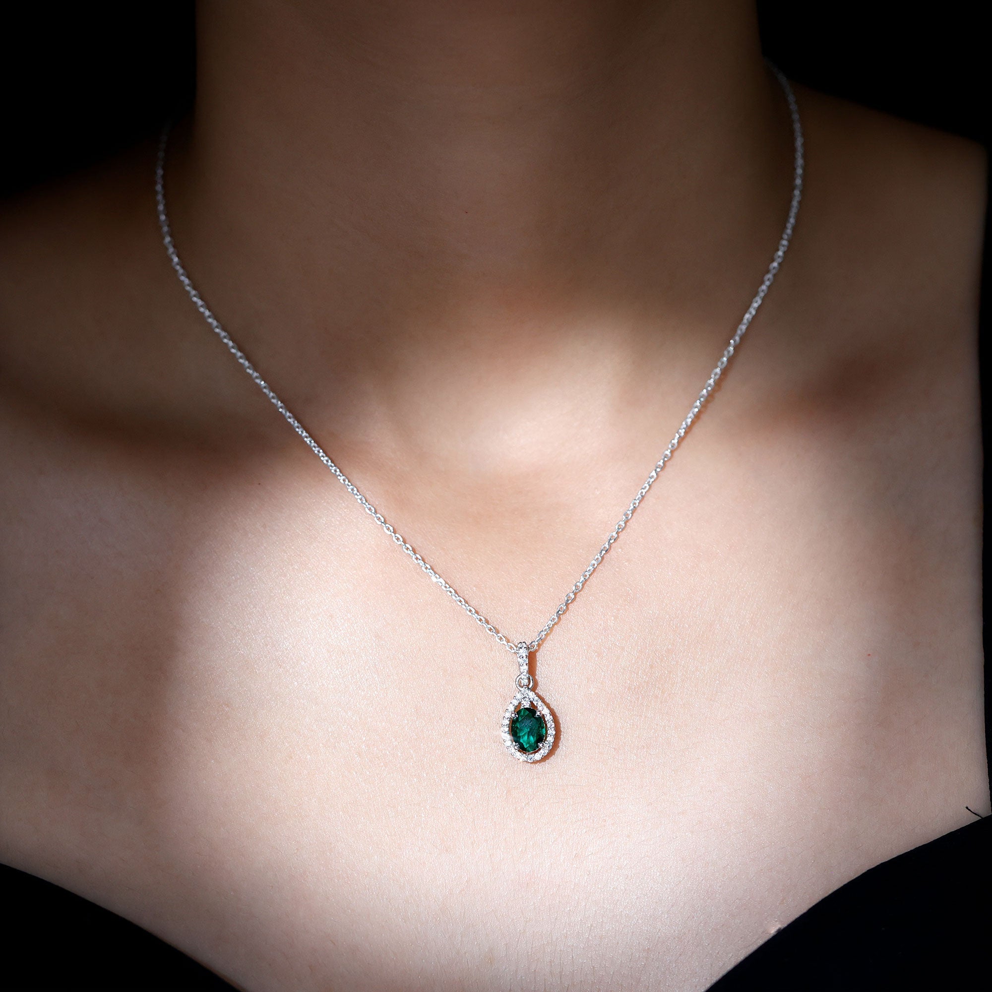 AAAA Quality Lab Grown Emerald Drop Necklace with Moissanite