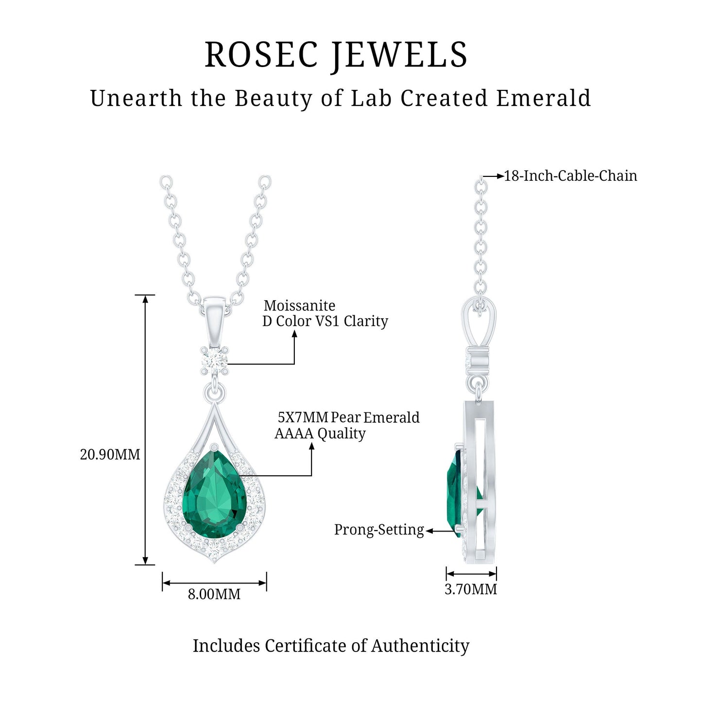 Lab Grown Emerald Designer Bridal Necklace with Moissanite