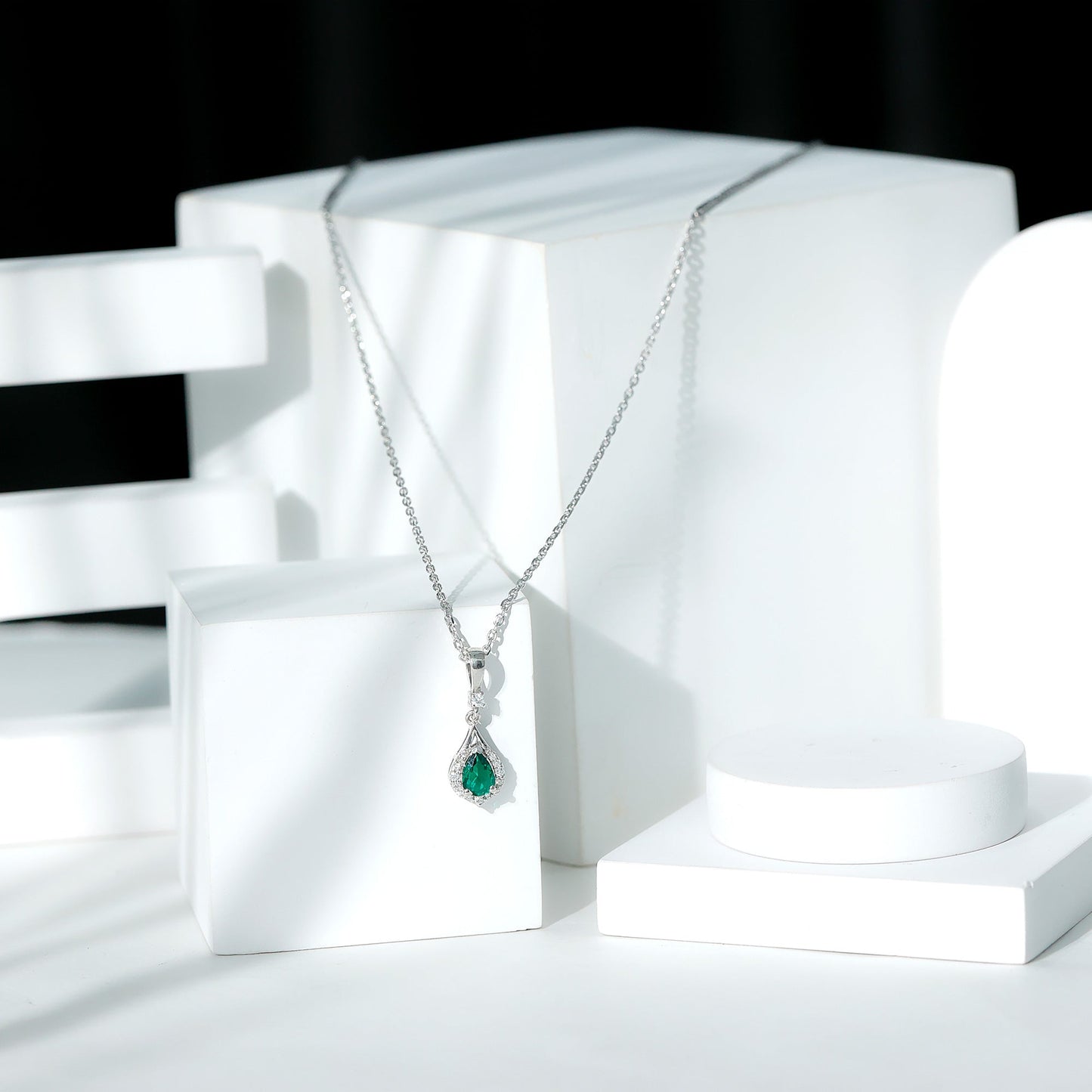 Lab Grown Emerald Designer Bridal Necklace with Moissanite