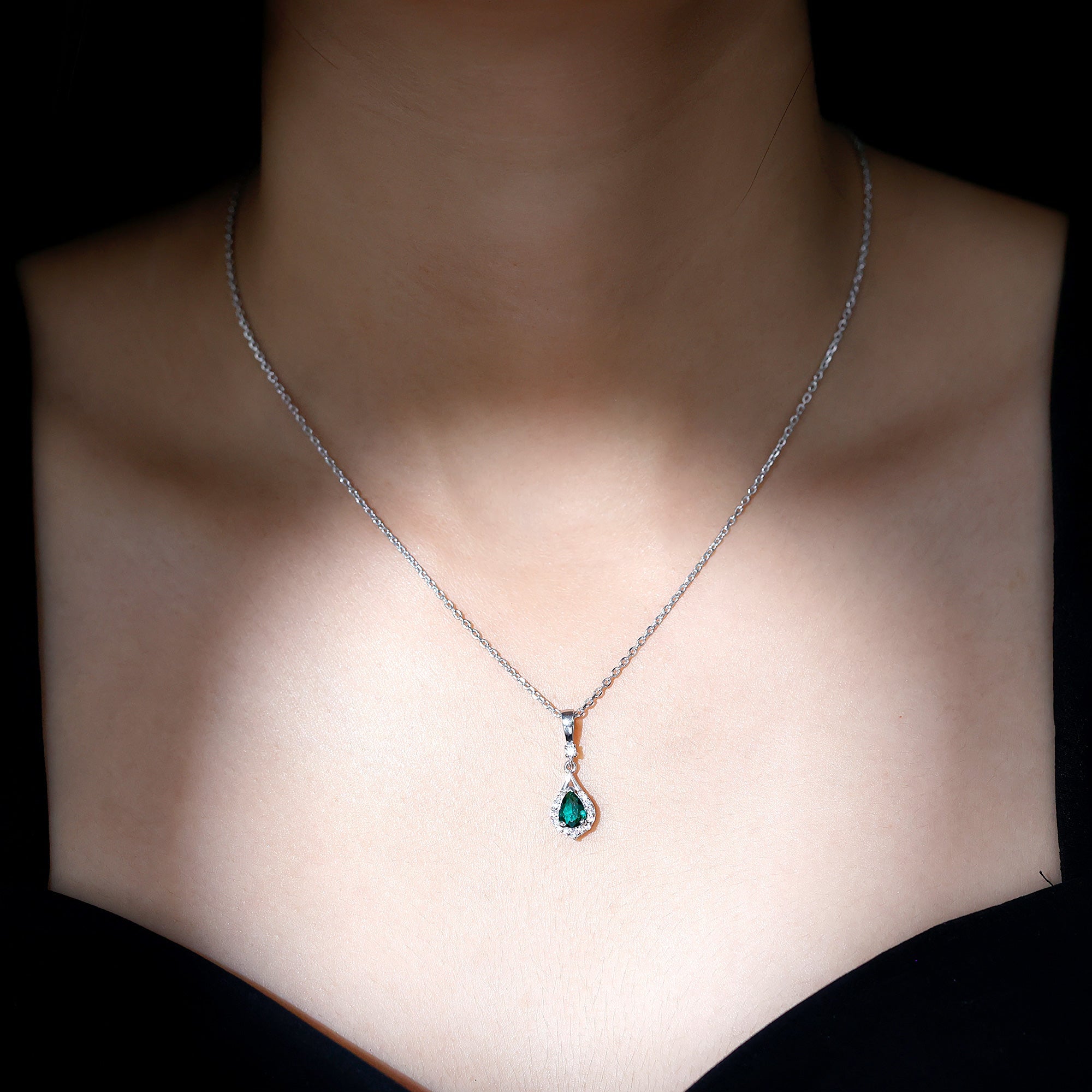 Lab Grown Emerald Designer Bridal Necklace with Moissanite
