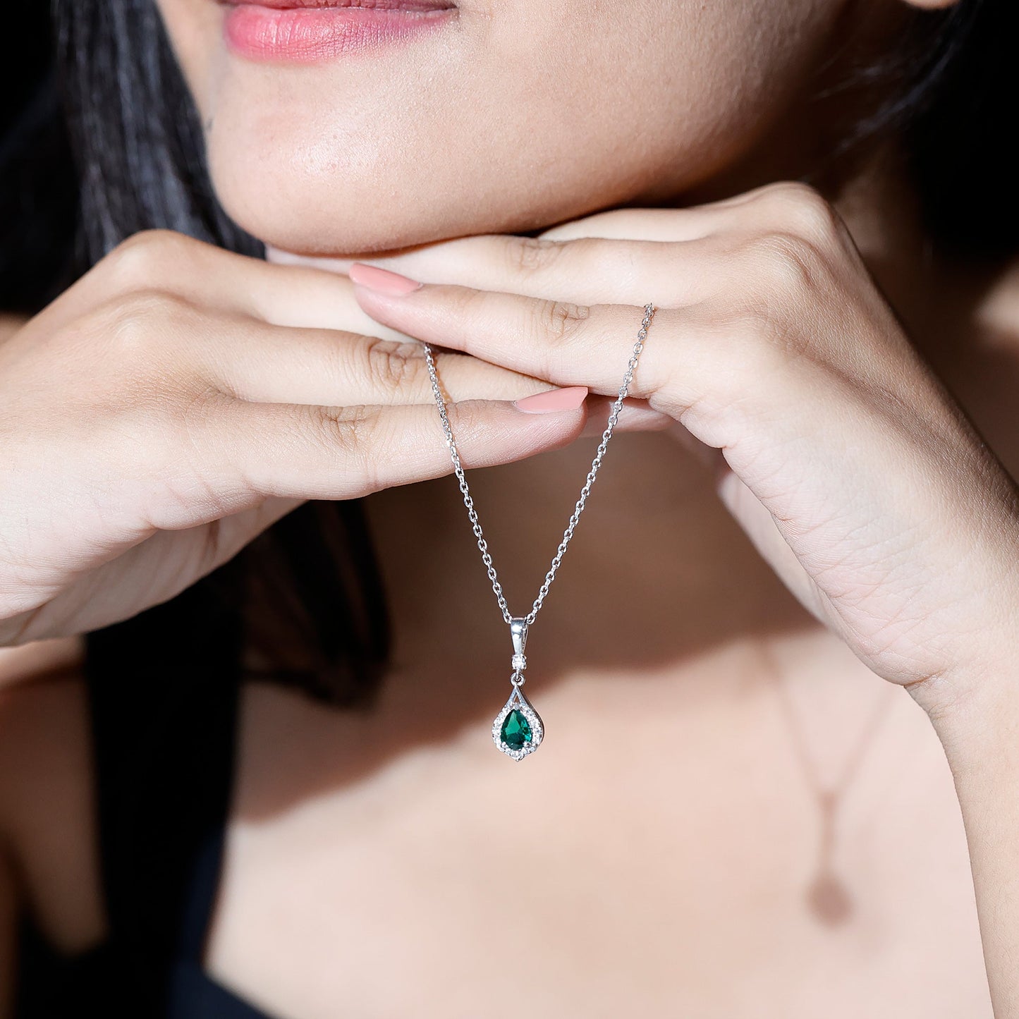 Lab Grown Emerald Designer Bridal Necklace with Moissanite