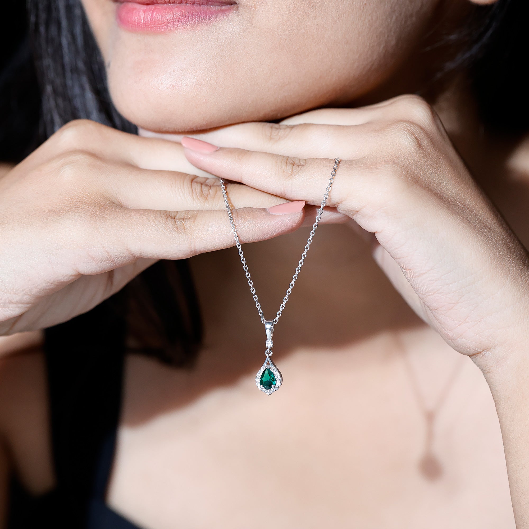 Lab Grown Emerald Designer Bridal Necklace with Moissanite