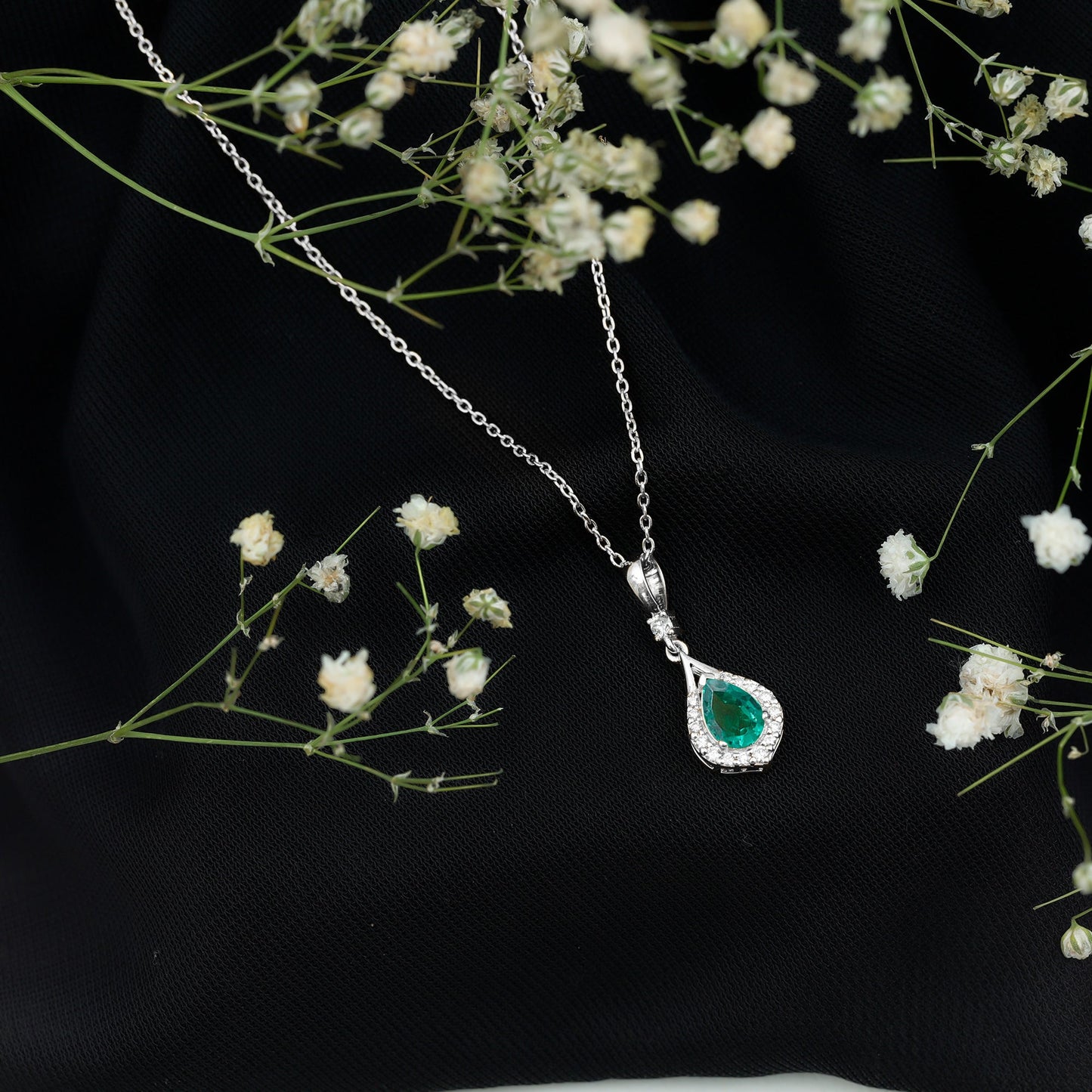 Lab Grown Emerald Designer Bridal Necklace with Moissanite