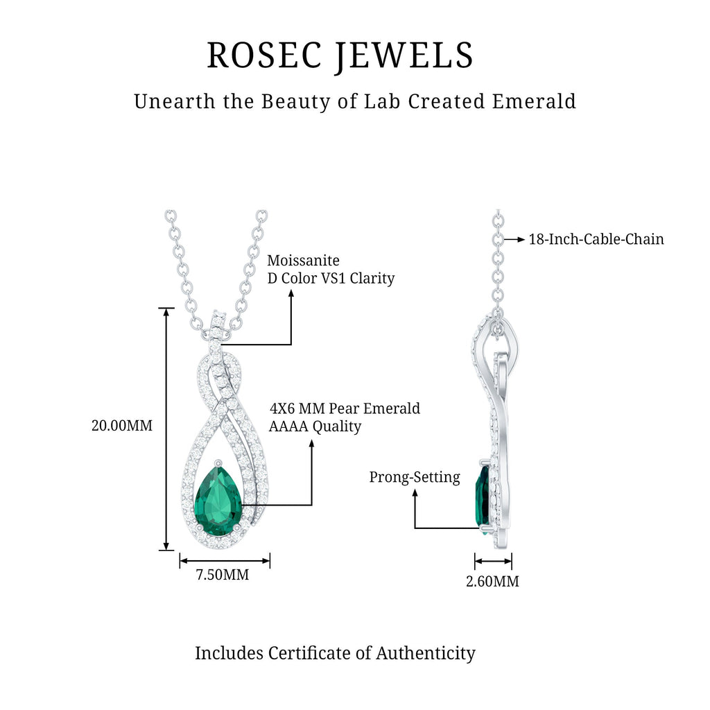 Lab Grown Emerald Infinity Designer Necklace with Silver Chain