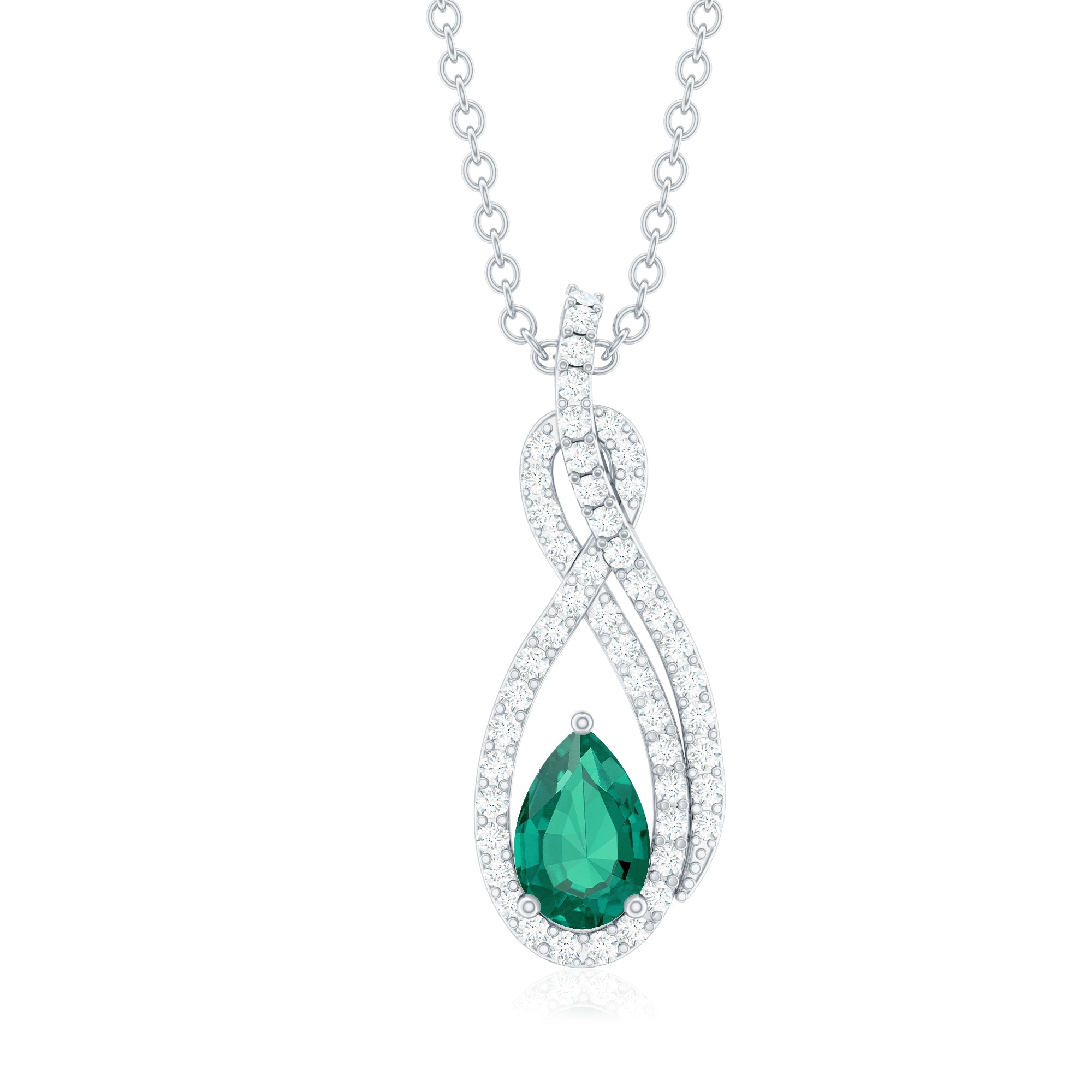 Lab Grown Emerald Infinity Designer Necklace with Silver Chain