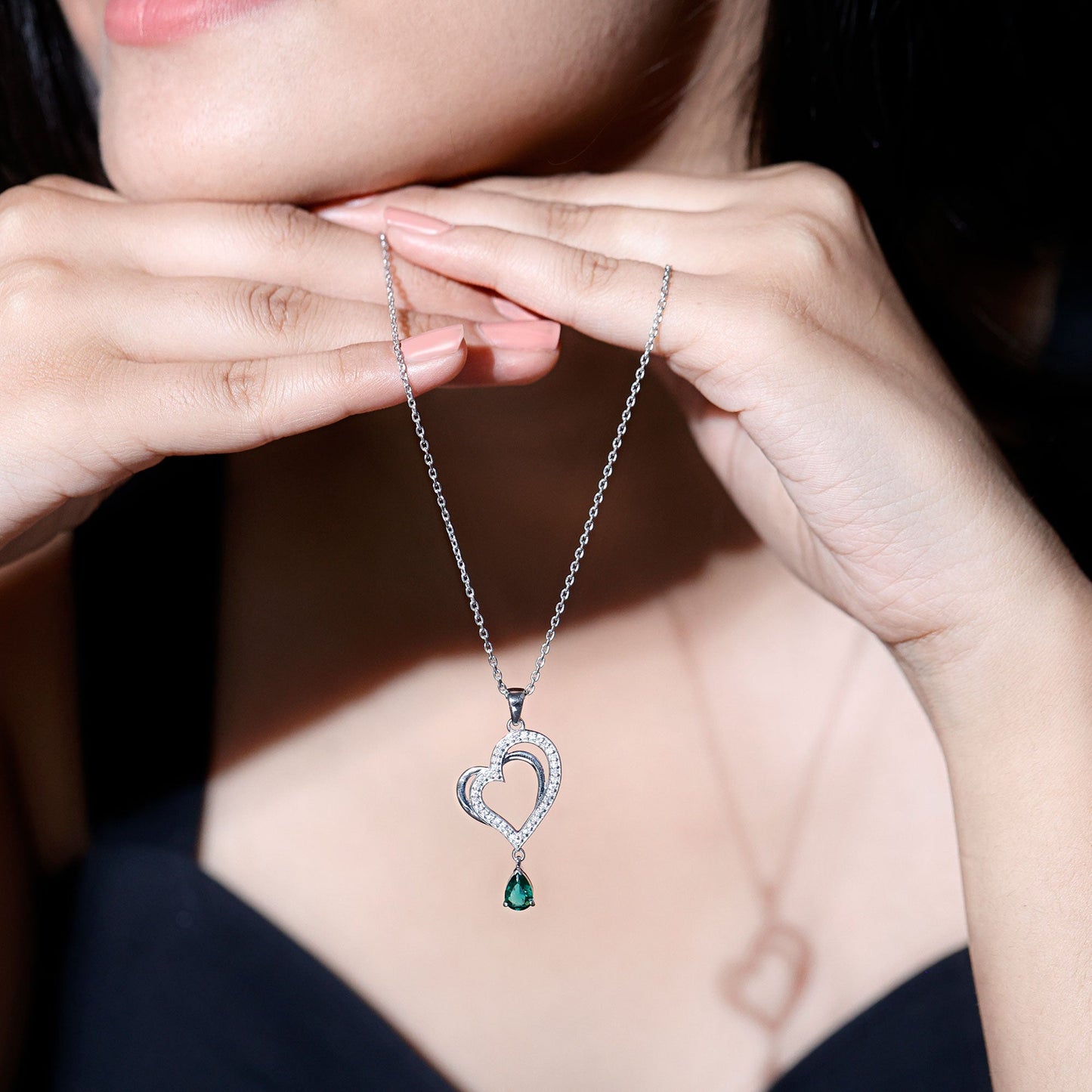 Sterling Silver Emerald Heart Pendant Necklace – Dainty Gift for Her
