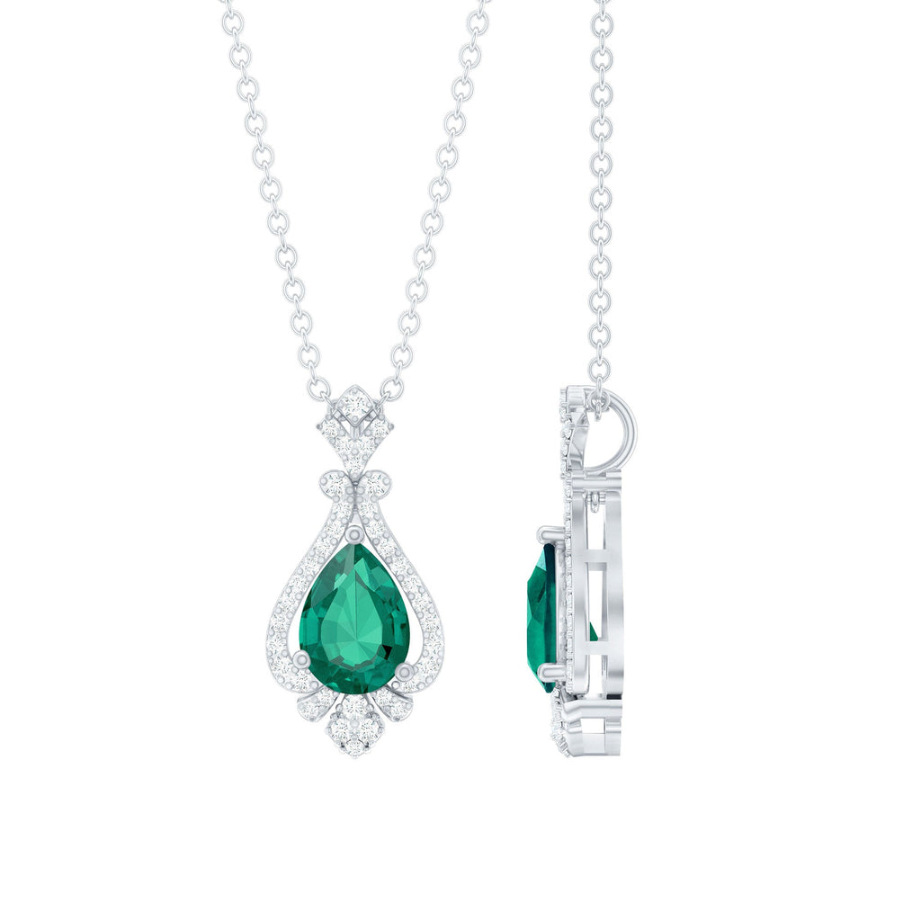 Lab Grown Emerald Bridal Vintage Necklace with Silver Chain