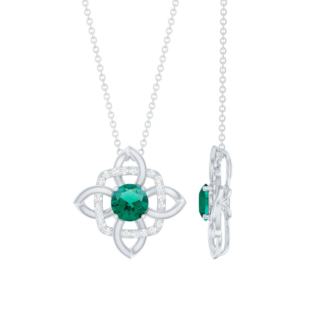 Lab Grown Emerald Floral Pendant Necklace In Silver