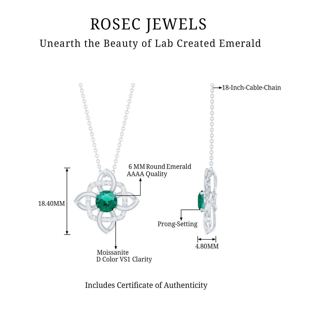 Lab Grown Emerald Floral Pendant Necklace In Silver