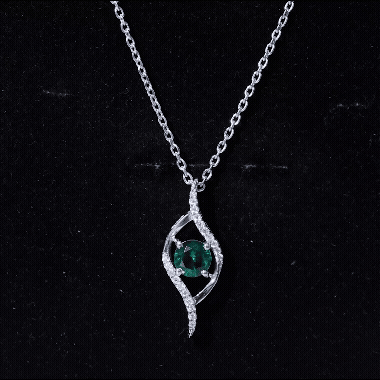 Lab Grown Emerald Leaf Necklace with Moissanite