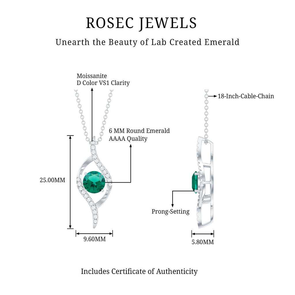 Lab Grown Emerald Leaf Necklace with Moissanite