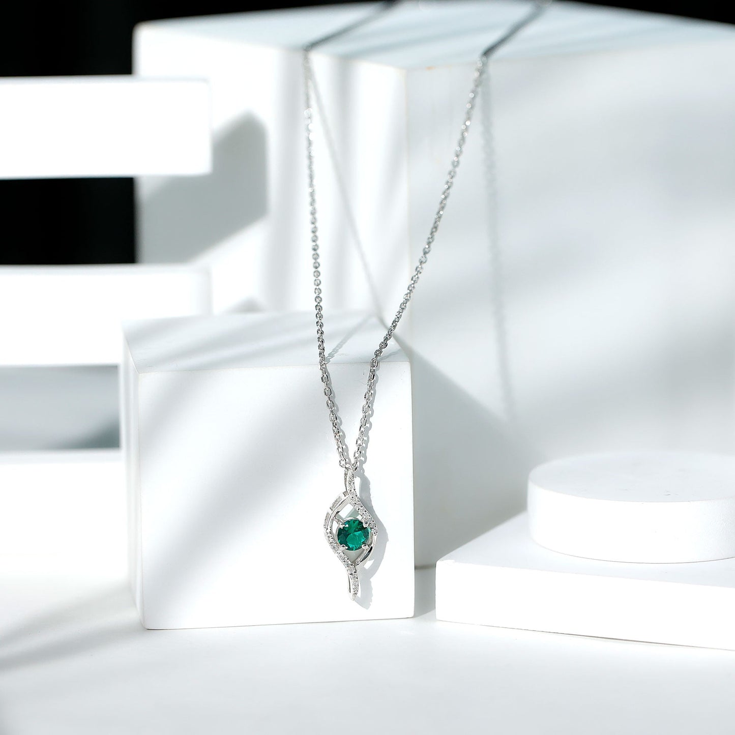 Lab Grown Emerald Leaf Necklace with Moissanite