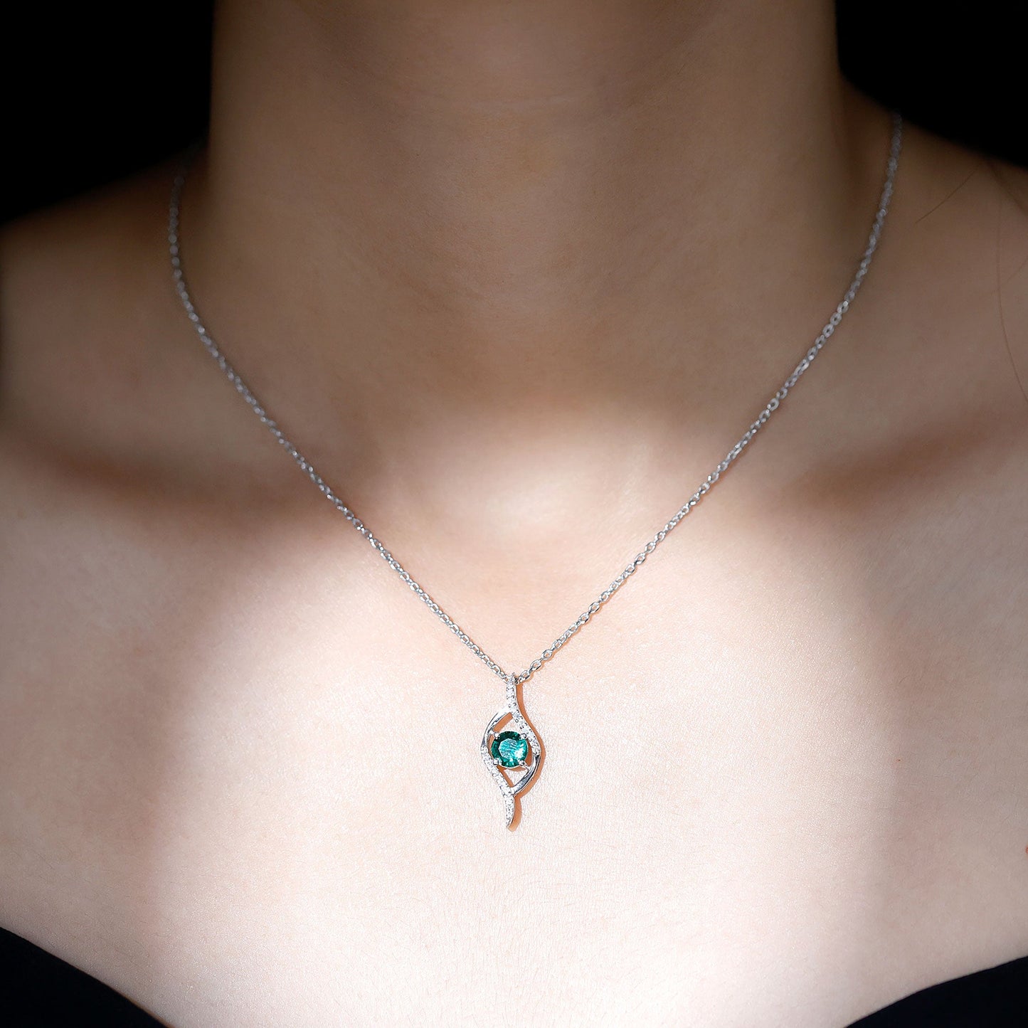 Lab Grown Emerald Leaf Necklace with Moissanite