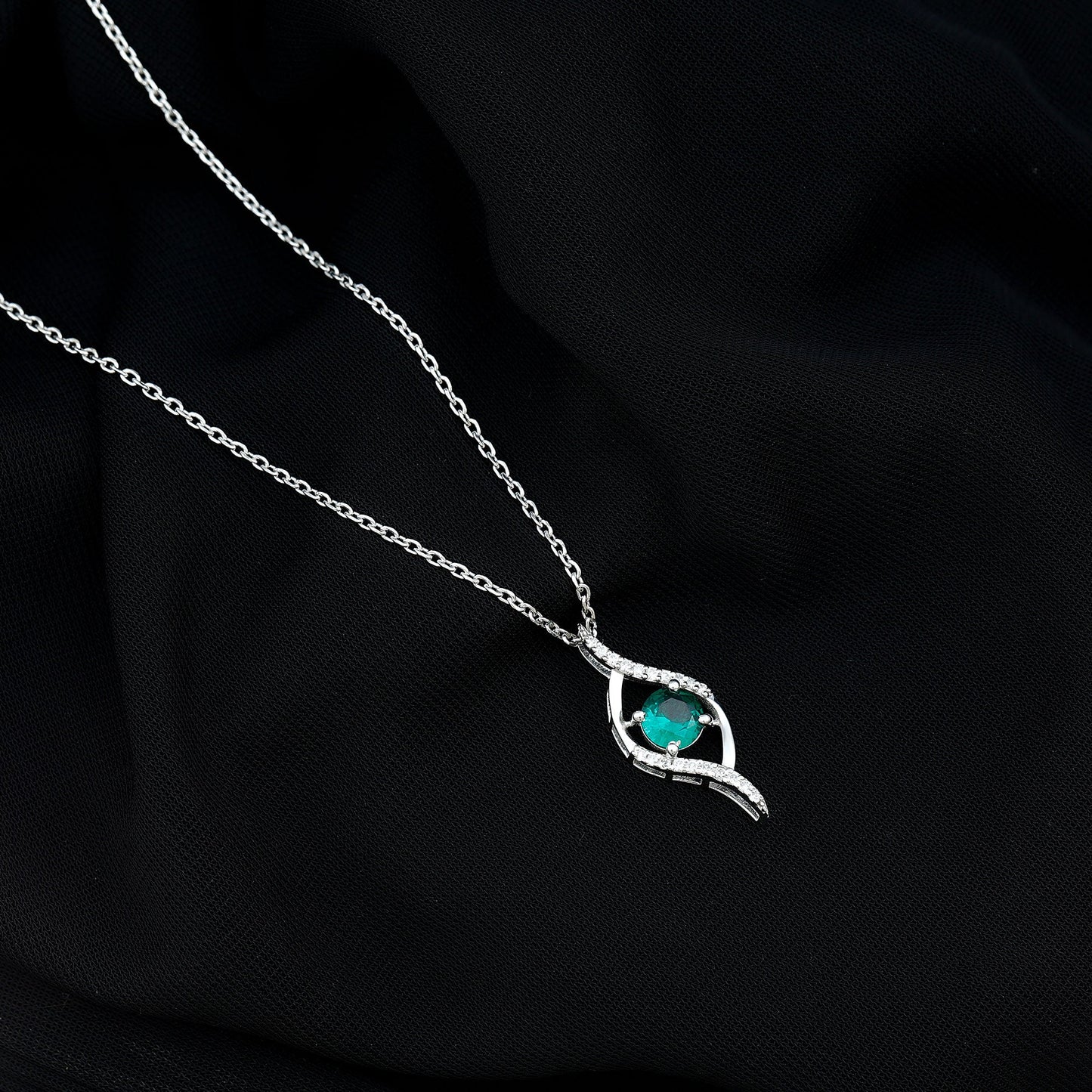 Lab Grown Emerald Leaf Necklace with Moissanite