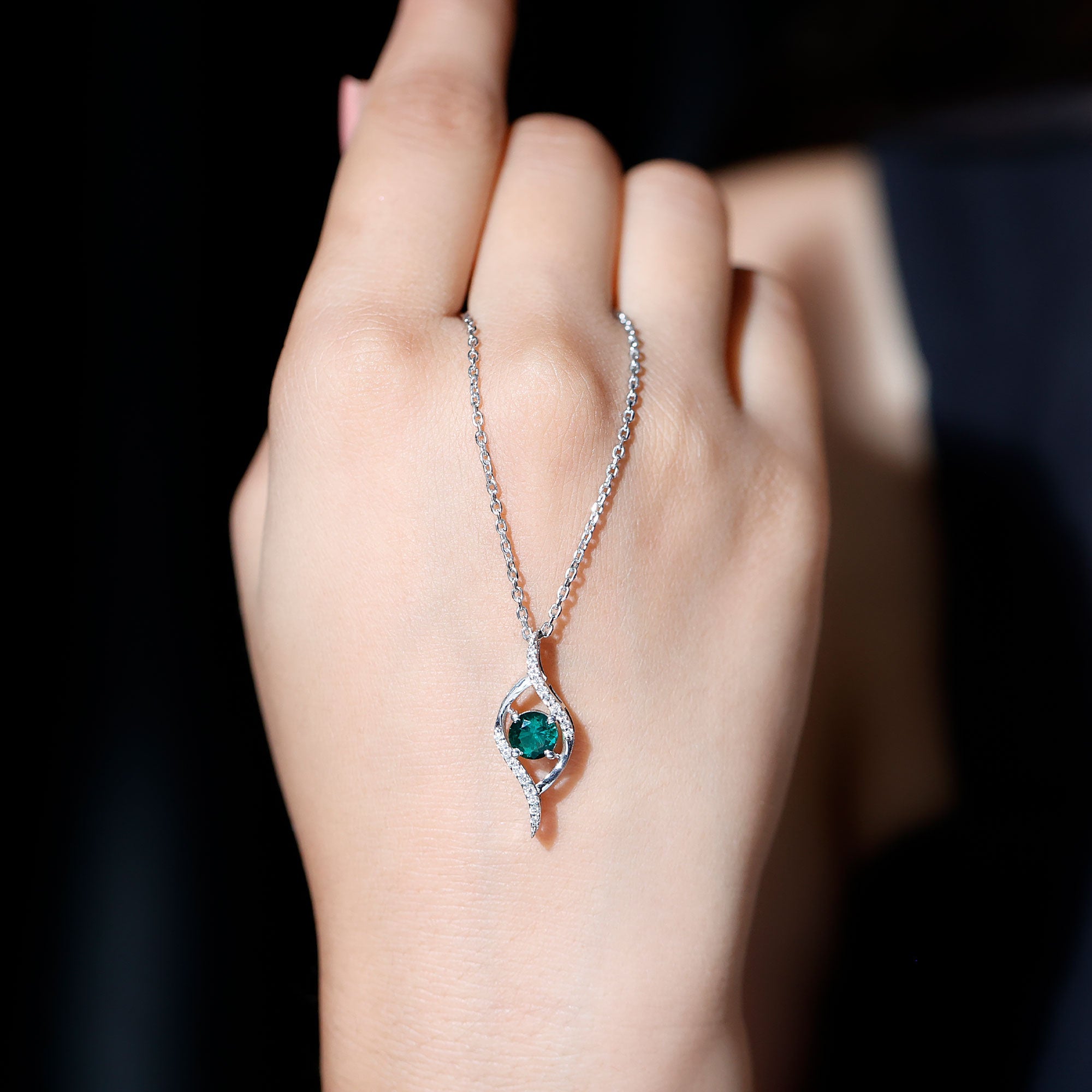 Lab Grown Emerald Leaf Necklace with Moissanite