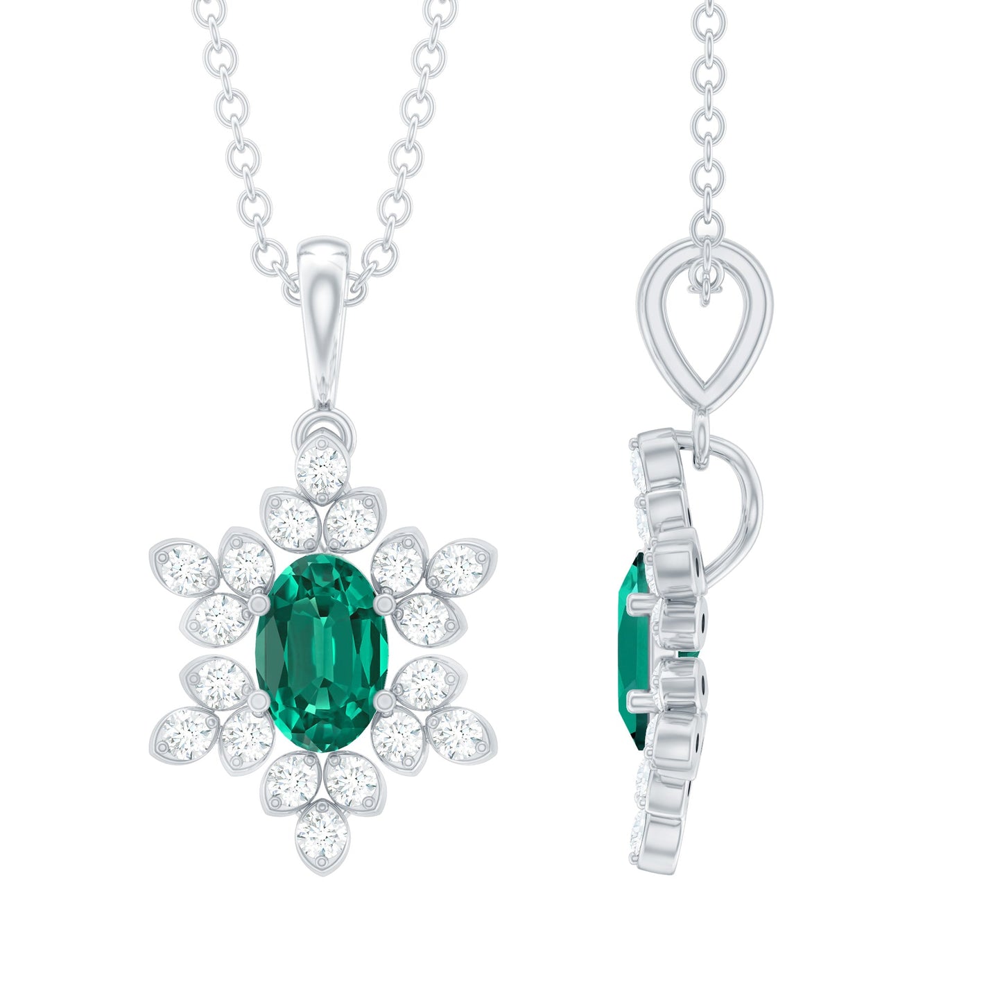 Lab Emerald Art Deco Necklace with Moissanite