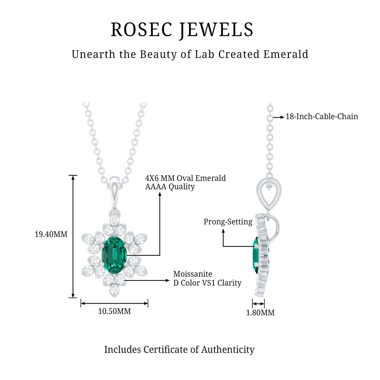 Lab Emerald Art Deco Necklace with Moissanite