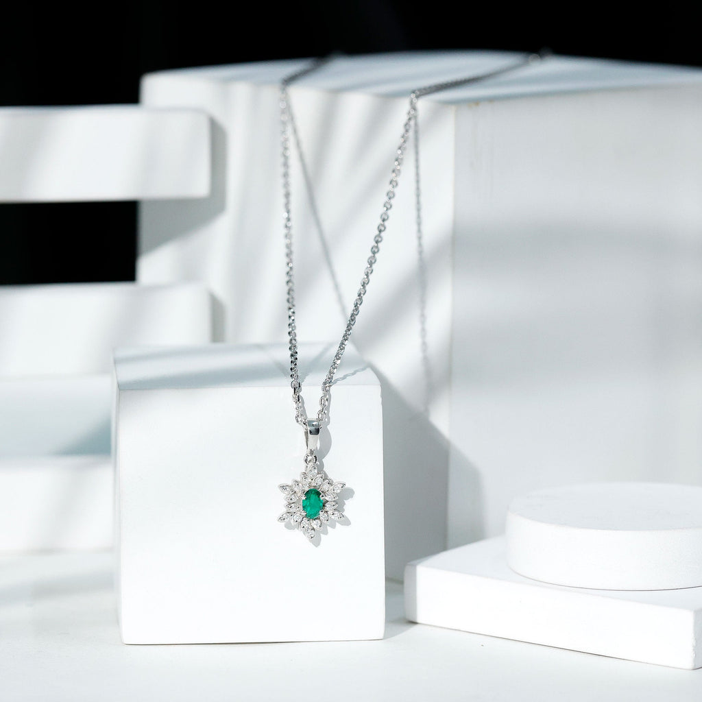 Lab Emerald Art Deco Necklace with Moissanite