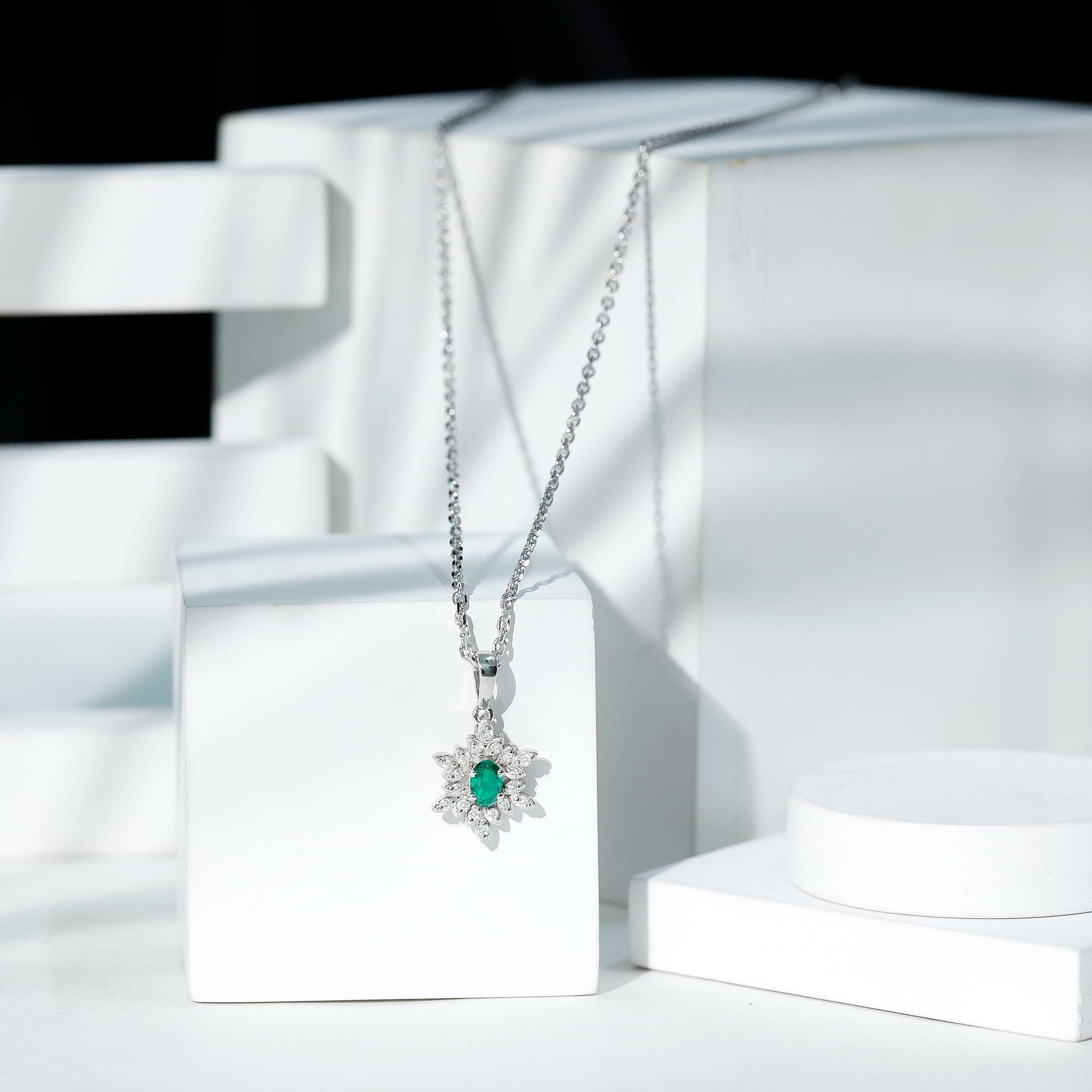 Lab Emerald Art Deco Necklace with Moissanite