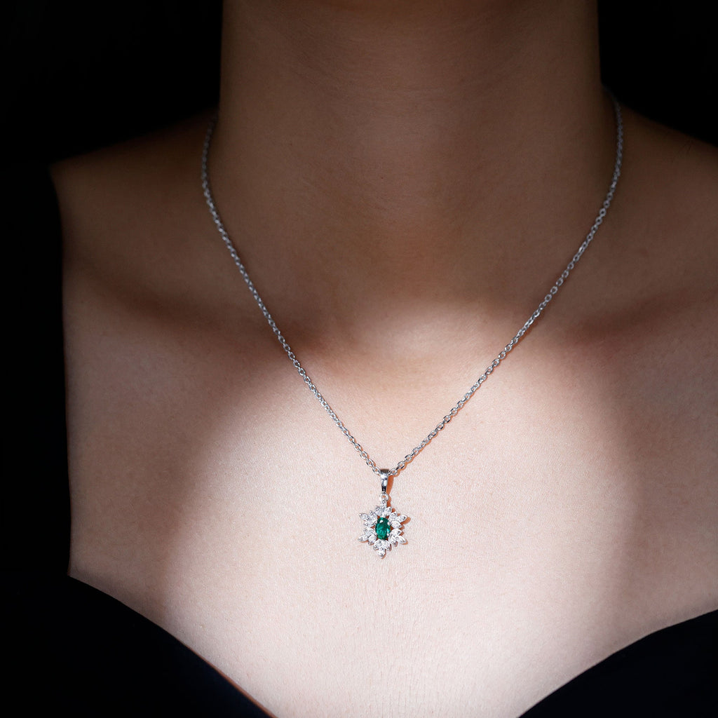 Lab Emerald Art Deco Necklace with Moissanite