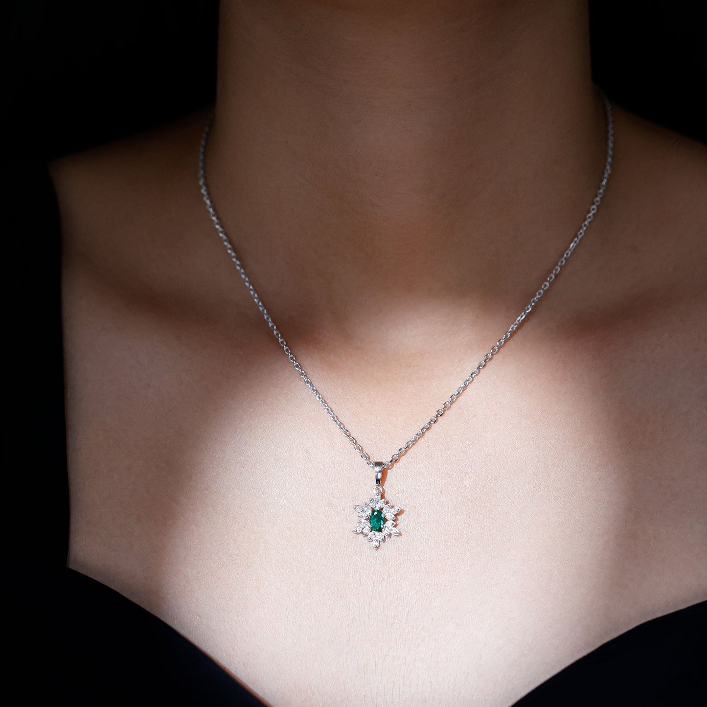 Lab Emerald Art Deco Necklace with Moissanite