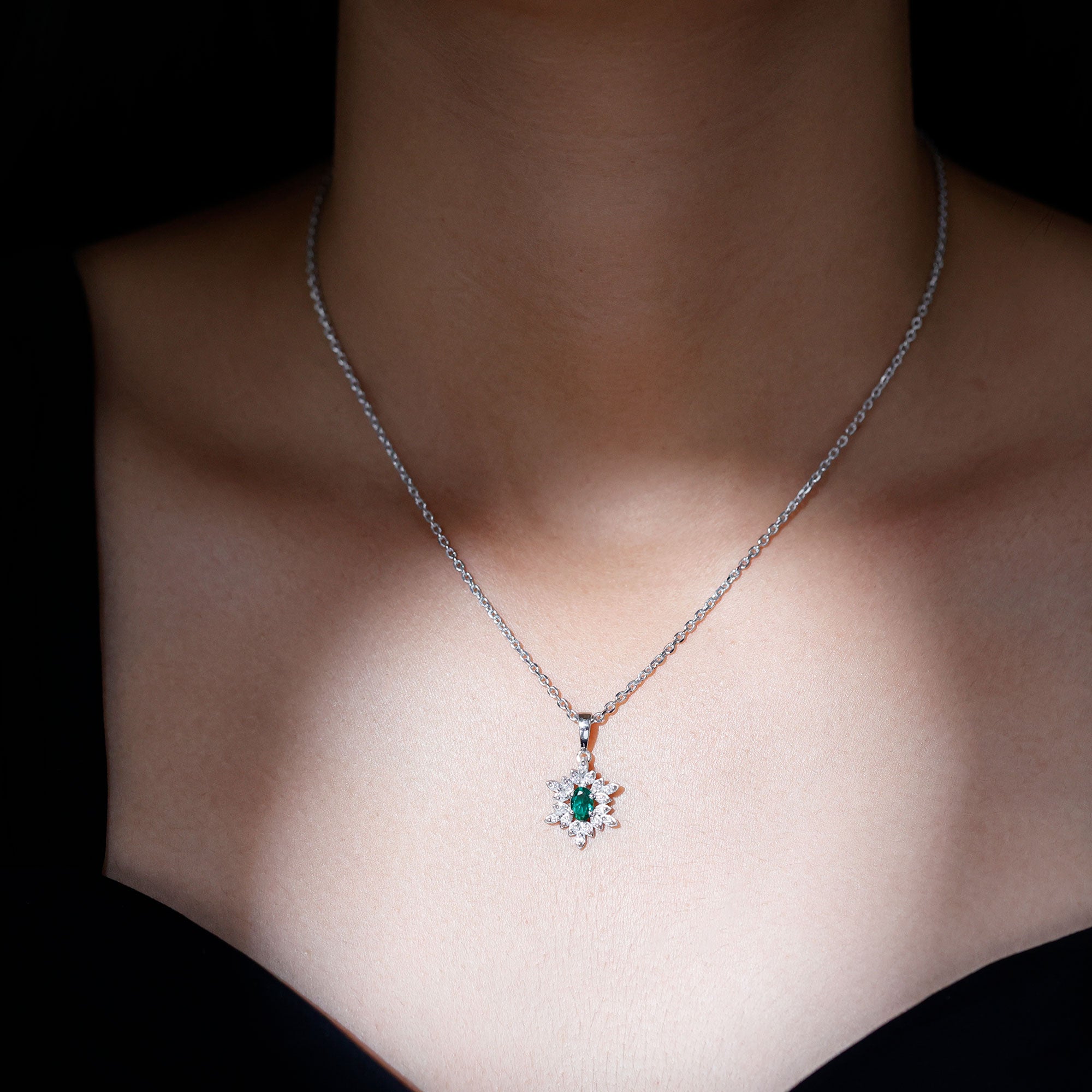 Lab Emerald Art Deco Necklace with Moissanite
