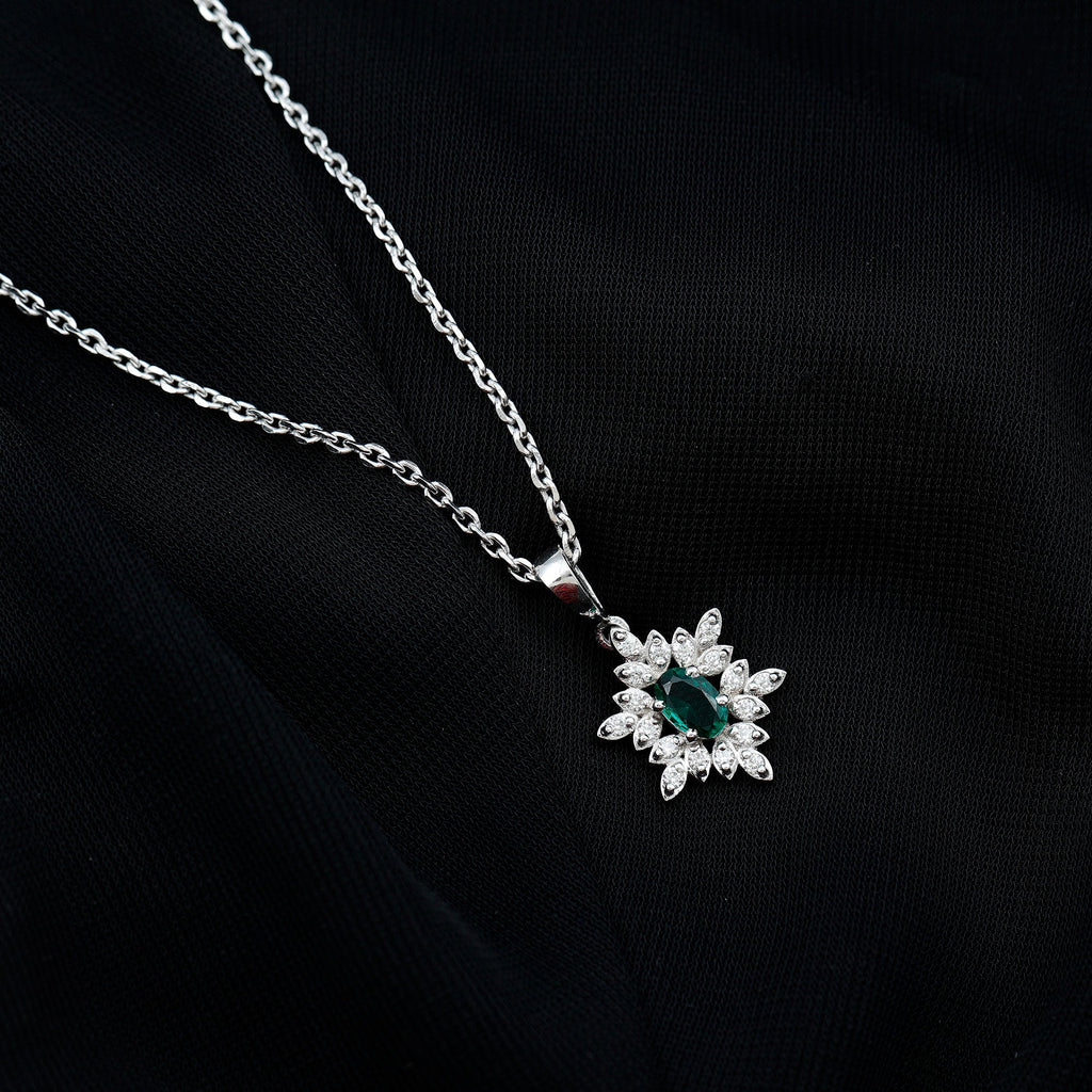 Lab Emerald Art Deco Necklace with Moissanite
