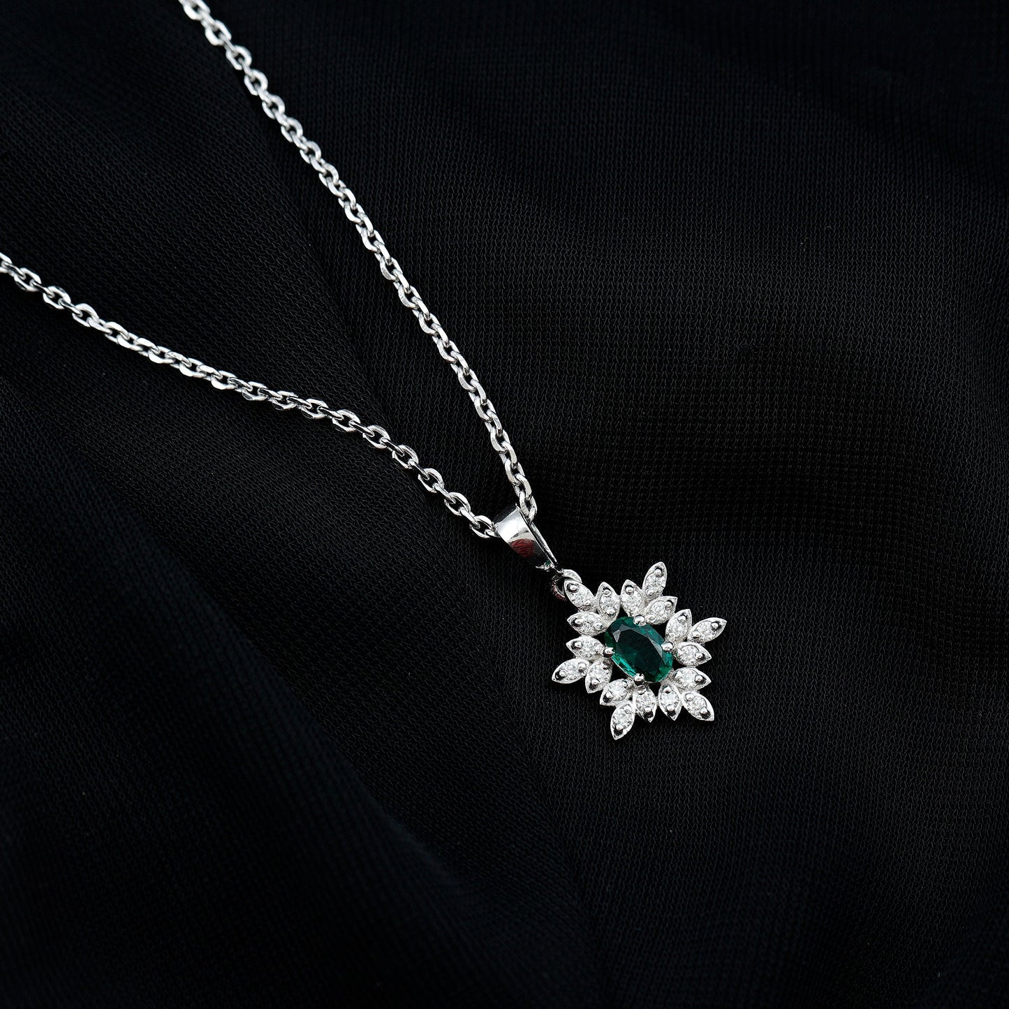 Lab Emerald Art Deco Necklace with Moissanite