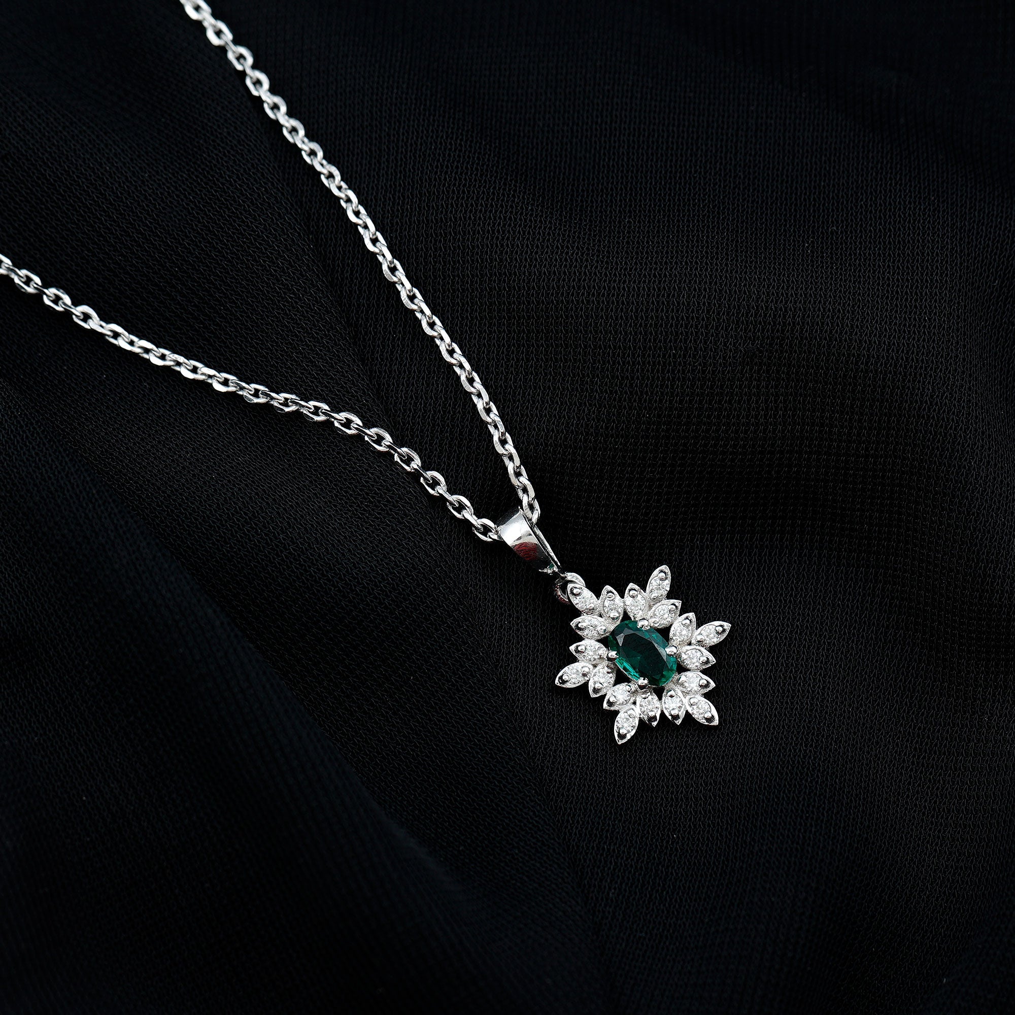Lab Emerald Art Deco Necklace with Moissanite