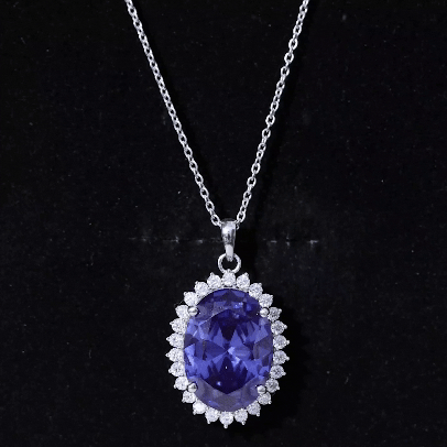 13X18 MM Lab Grown Blue Sapphire Bridal Necklace With Silver Chain