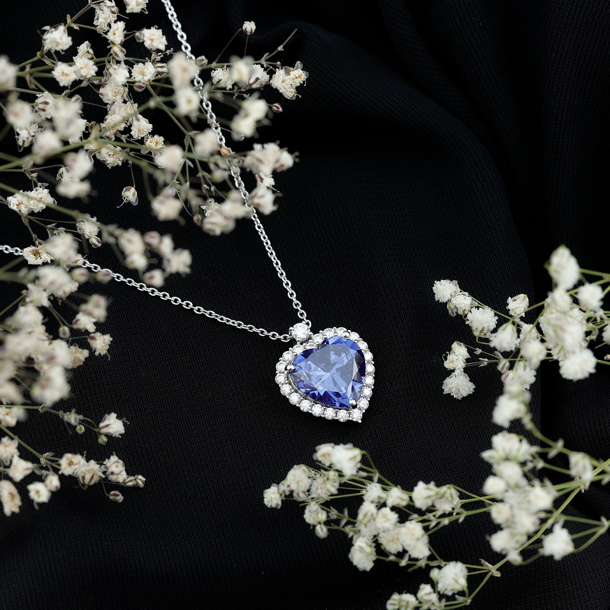 Lab Grown Blue Sapphire Titanic Heart of The Ocean Necklace