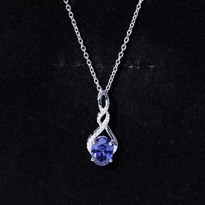 Lab Grown Blue Sapphire Moissanite Knot Pendant Necklace With Silver Chain