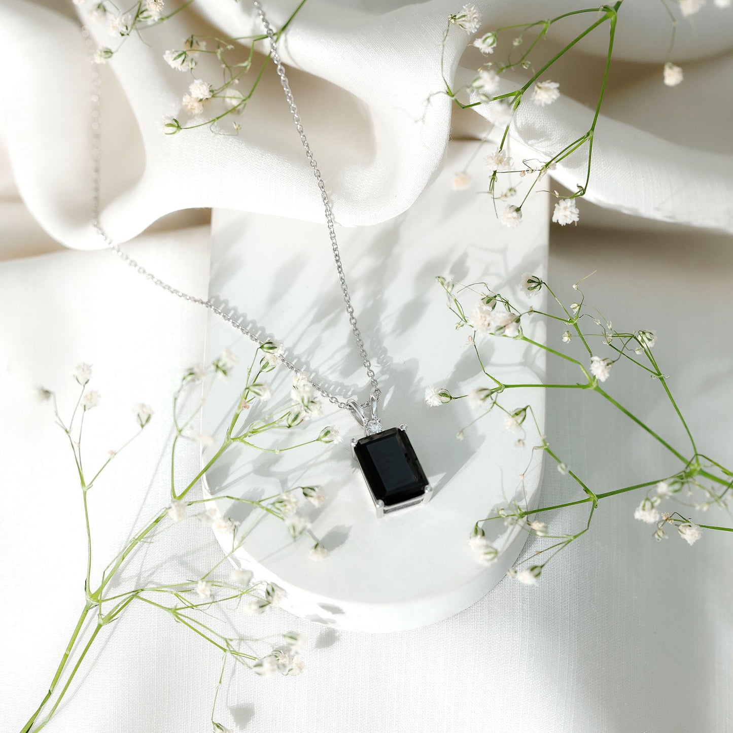 10X14 MM Lab Grown Black Diamond Solitaire Necklace In Silver - Gift For Women